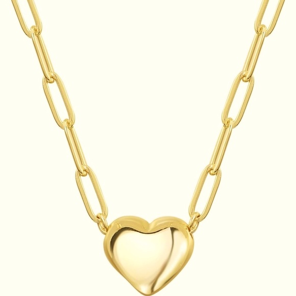 RESTOCKED!!  14k Gold plated puffy heart necklace on paperclip chain💛✨ - Picture 4 of 5
